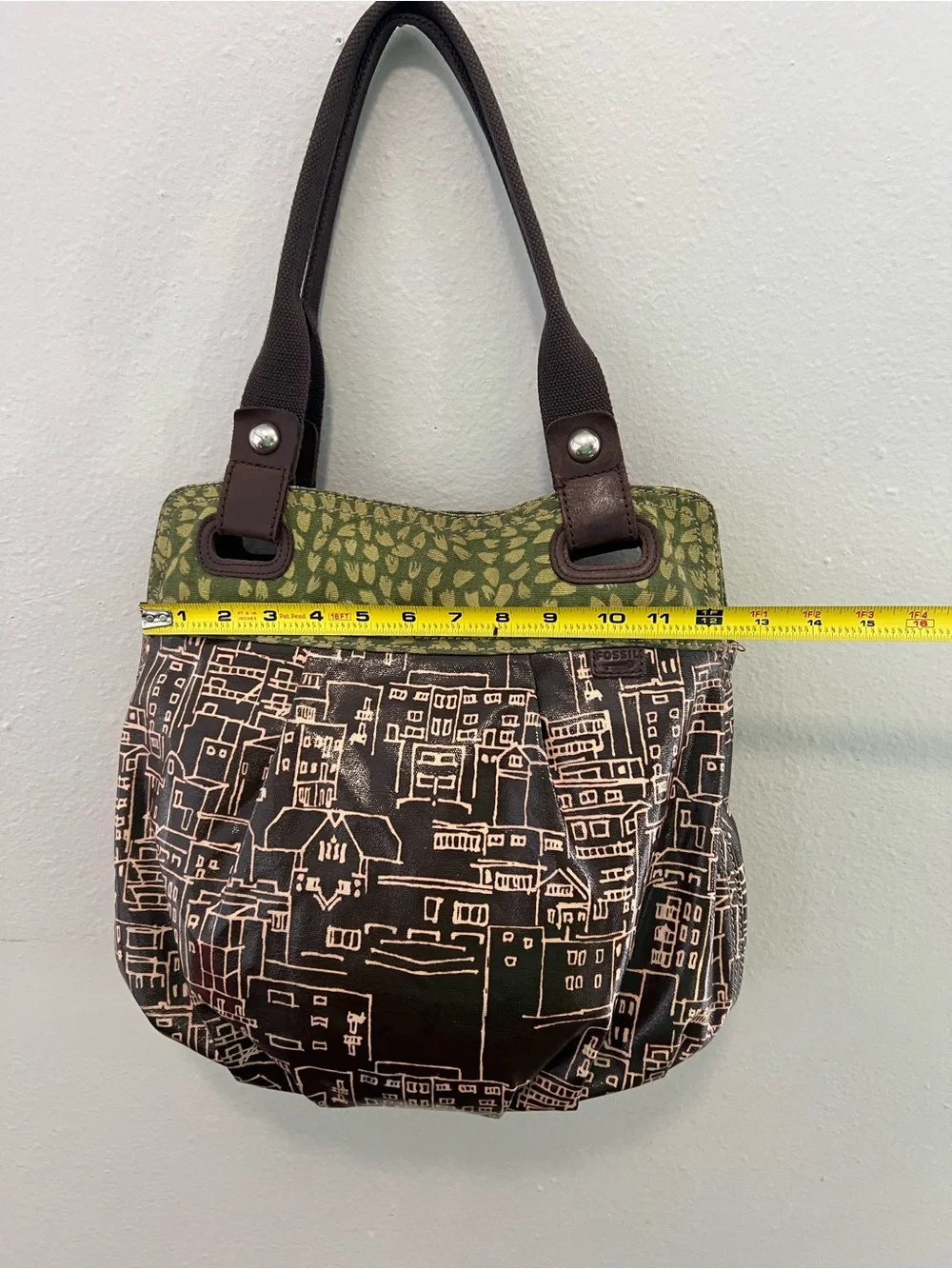 Fossil Key-Per Cityscape Print Canvas Tote Shoulder Bag